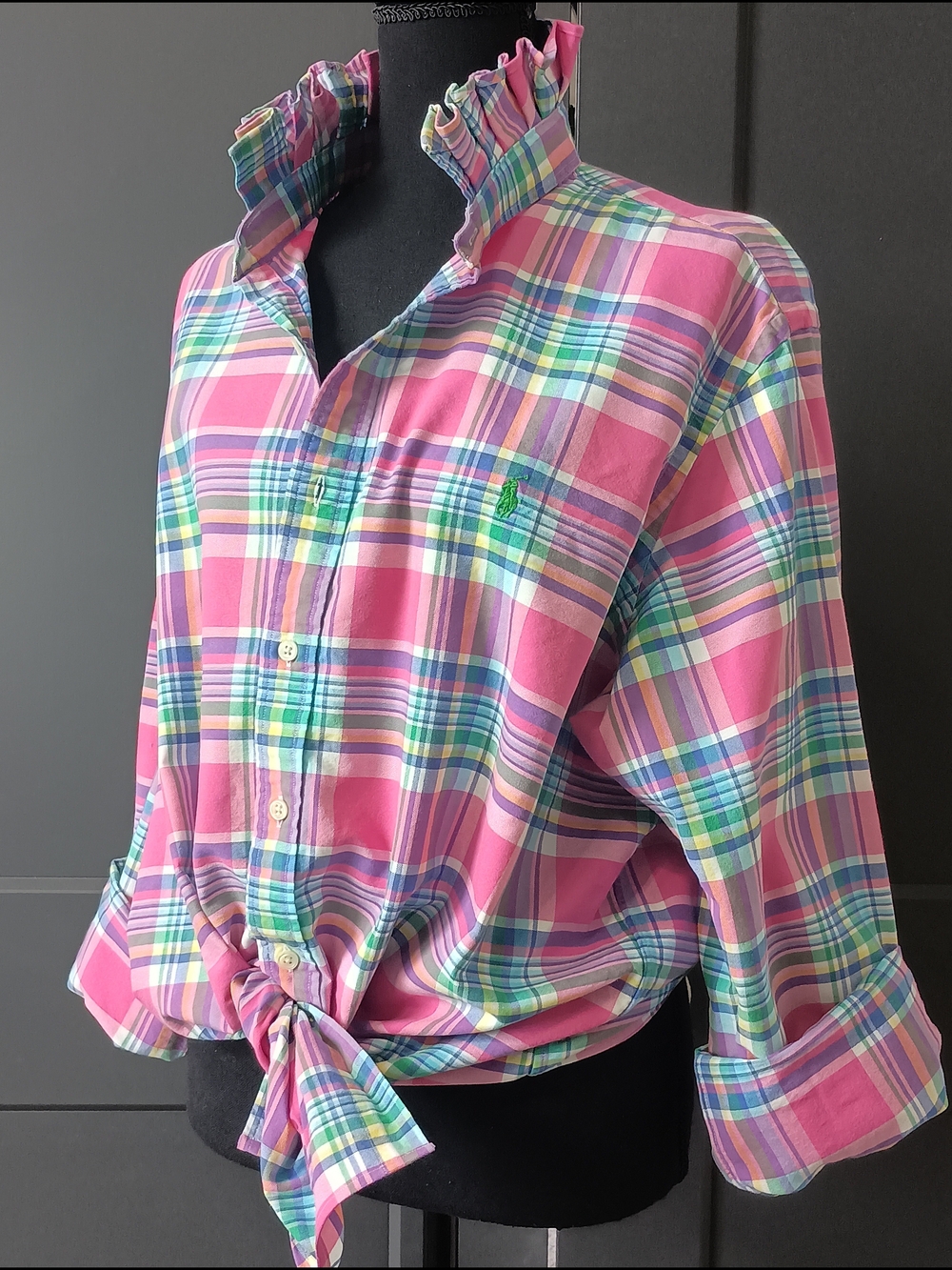 Upcycled Women's Ralph Lauren Ruffled Collar Shirt #070